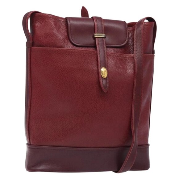 CARTIER Shoulder Bag Leather Bordeaux Gold Auth - Picture 1 of 16